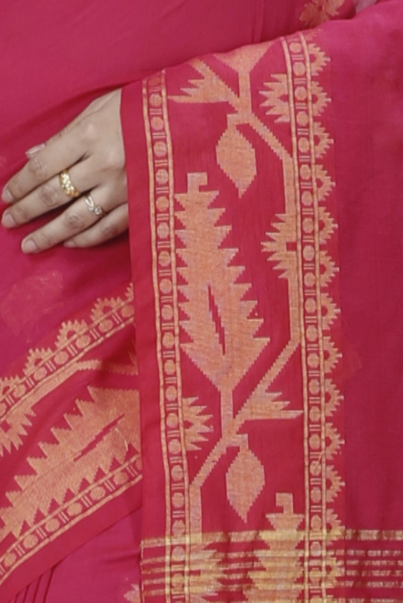 Pink Pure Cotton Tuma Hand Loom Saree (1192)